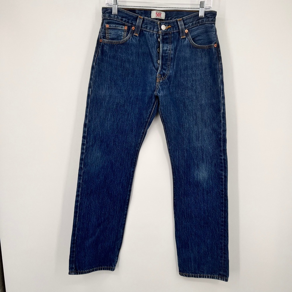 Levis 501 Original Straight Leg Button Fly Dark Wash Denim‎ Jeans Mens W30 L30